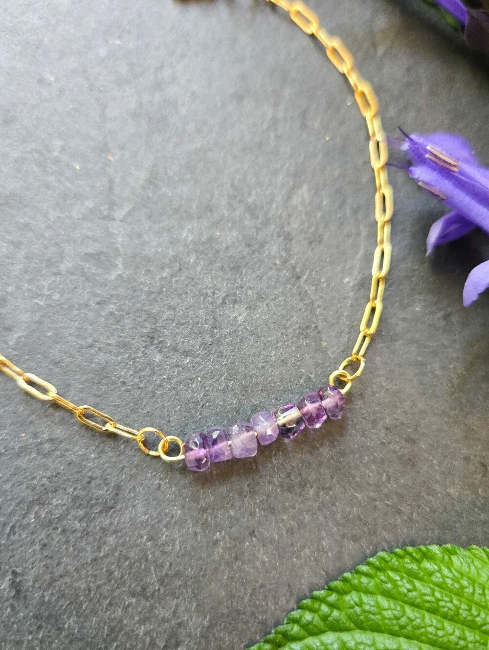 NWT Artisan-Made Amethyst 24k Gold-Plated Paperclip Chain Bracelet